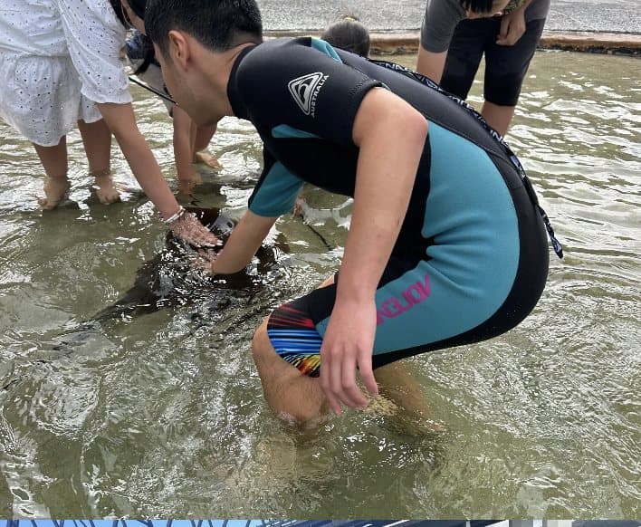 Exploring the shallows in a wetsuit